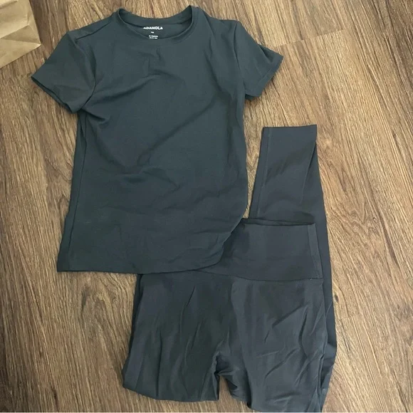 Adanola Ultimate Gym Legging and Short Sleeve Top Set Midnight Blue Size Small - Picture 3 of 5